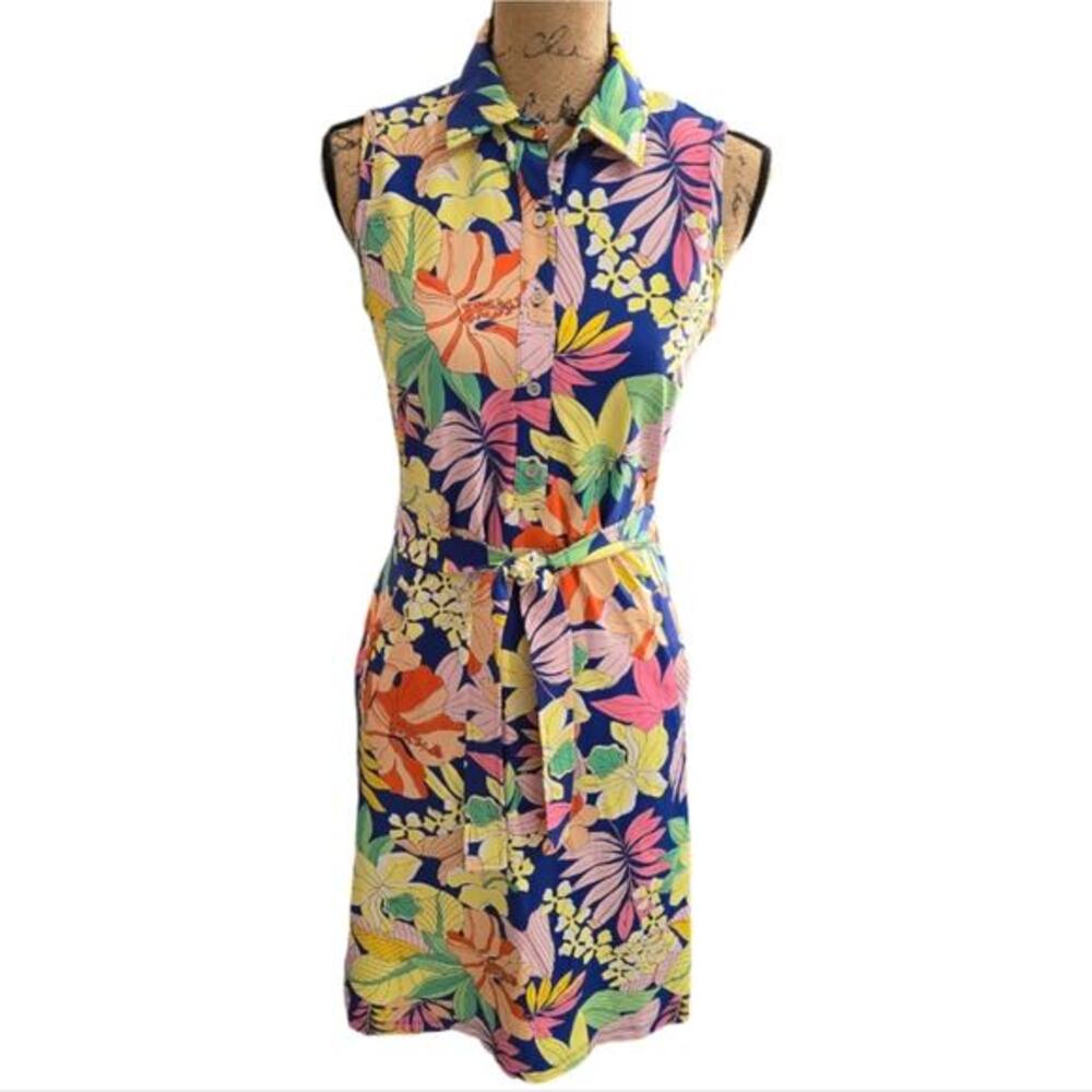 J. MCLAUGHLIN Hibiscus Floral Frond Sleeveless Dolly Stretch Dress Size Small